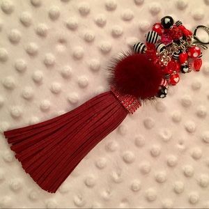 Genuine RED Leather Tassel & Dangles Bag Charm!